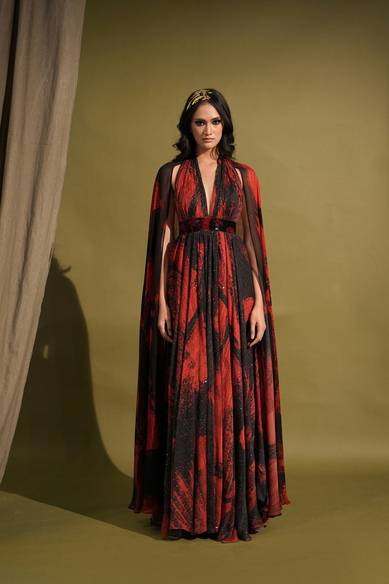 Glittered Red And Black Ombre Evening Dress - Marisela Veludo - Fashion  Designer